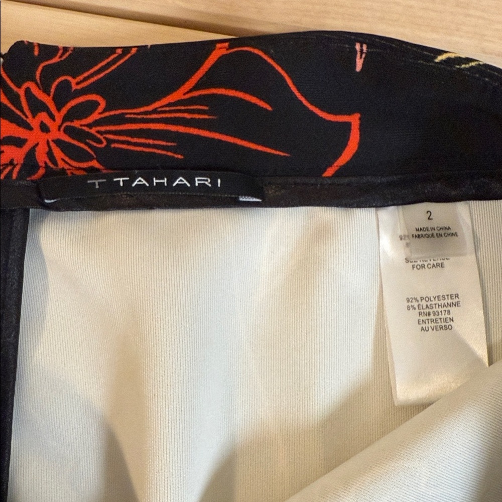 Tahari Black Pencil Skirt with Red‎ and Yellow Floral Design - Picture 2 of 6